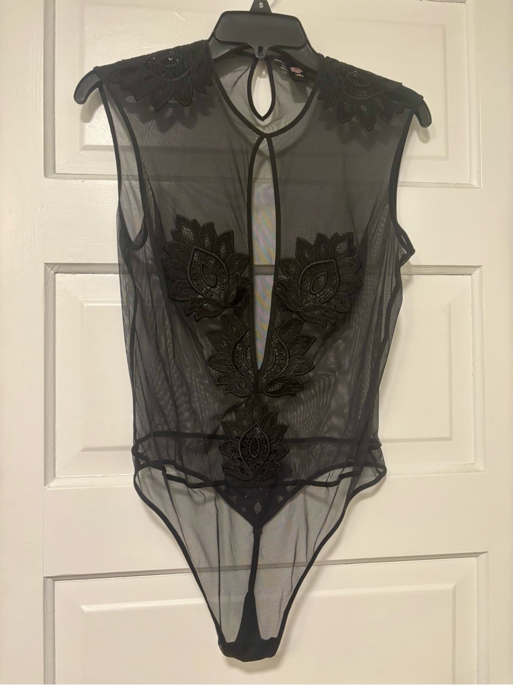 Victoria’s Secret Sheer Black Embroidered Mesh Bodysuit